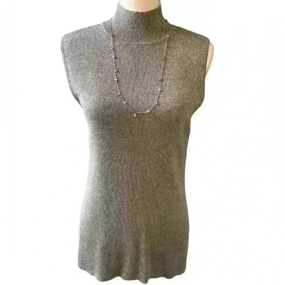 Chico's Sweaters - - Chico's silver mock turtleneck sleeveless sweater size 2